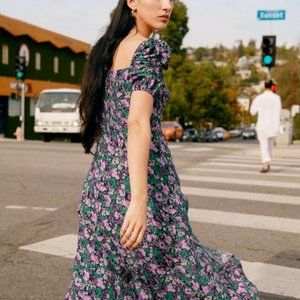 & Other Stories Puff Shoulder Crepe Midi Dress